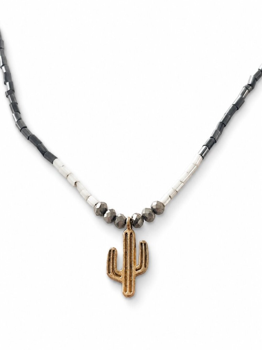 Cactus Charm Beaded Necklace – Minimalist Desert Boho Jewelry